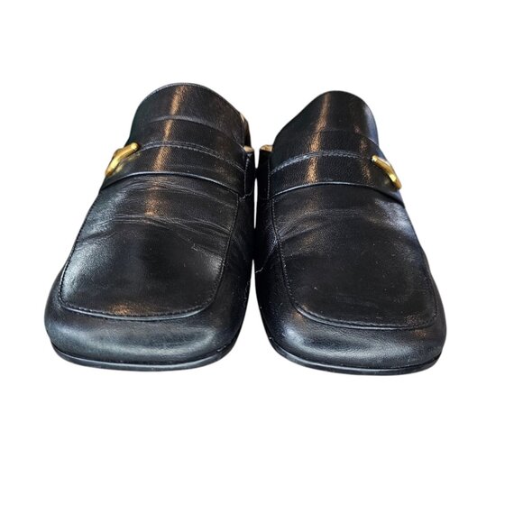 Y2K 90s Etienne Aigner Black Leather Mules Clogs Loafers Sz 8.5 Square Toe - Picture 4 of 13